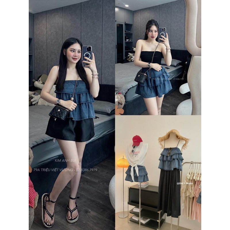 [NEW]ÁO 2S DENIM XẾP TẦNG MẶC 2 KIỂU ÁO HOẶC CHÂN VÁY siêu hot