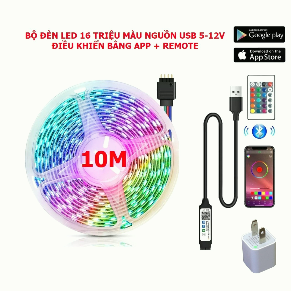 Đèn dây led TickTok USB 5050 16 triệu màu 5m/10m/20m điều khiển bằng điện thoại, nháy theo nhạc, trang trí decor phòng