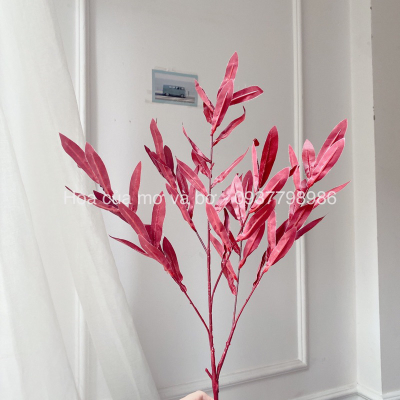 Cành Lá Oliu Giả Cao Cấp Merber  Loại 6 Nhánh 90cm Màu Kem/Xanh/Xanh Mint - Cành Ô Liu Khô Trang Trí Decor Nhà