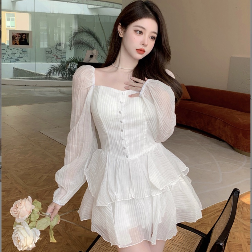 Đầm nữ dự tiệc váy công chúa trễ vai tiểu thư bánh bèo nữ dài tay L66studio dáng chữ A tay phồng đi chơi biển V14 | BigBuy360 - bigbuy360.vn