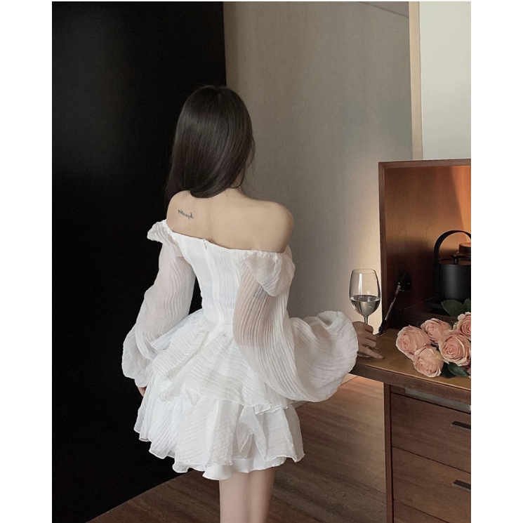 Đầm nữ dự tiệc váy công chúa trễ vai tiểu thư bánh bèo nữ dài tay L66studio dáng chữ A tay phồng đi chơi biển V14 | BigBuy360 - bigbuy360.vn