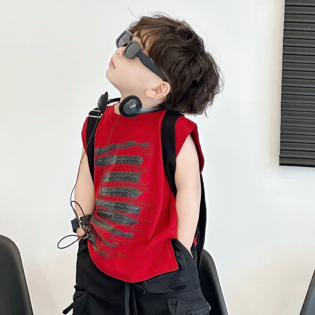 Áo ba lỗ bé trai đỏ vạch đen A348 size 90-140, áo tanktop trẻ em quảng châu cao cấp