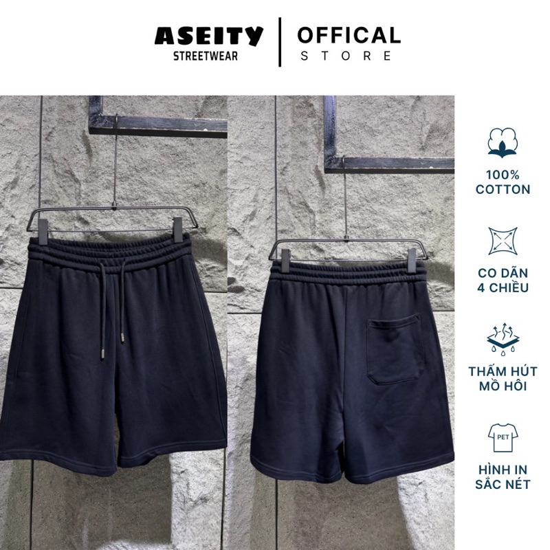 Quần Short aseity Local Brand Unisex Special Collection Premium Màu Đen, quần trơn