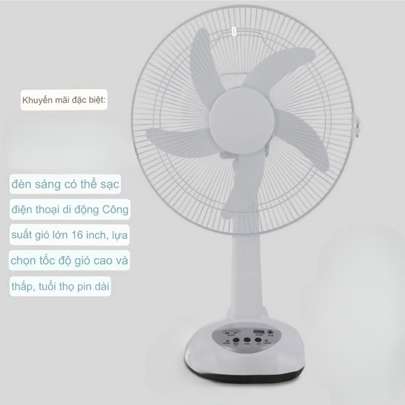 Quạt Tích Điện Năng Lượng Mặt Trời 5 Cánh 16 inch Sử Dụng Liên Tục Lên Đến 15H Chạy Êm Bảo Hành 12 tháng