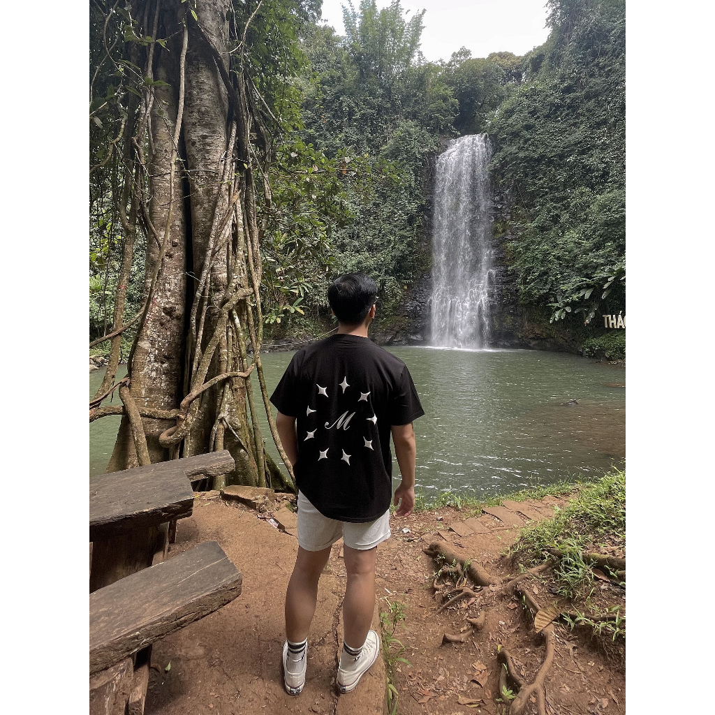 Áo thun in nổi ngôi sao hình tròn - Form America, tay lỡ unisex, 100% Cotton 2WS