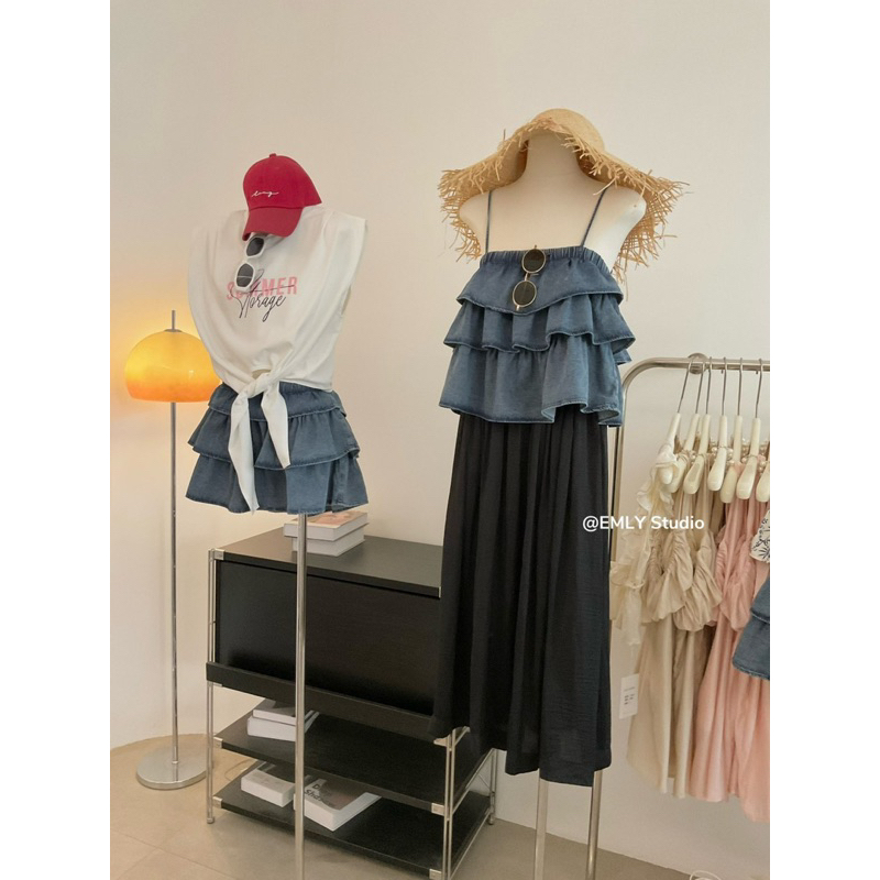 [NEW]ÁO 2S DENIM XẾP TẦNG MẶC 2 KIỂU ÁO HOẶC CHÂN VÁY siêu hot