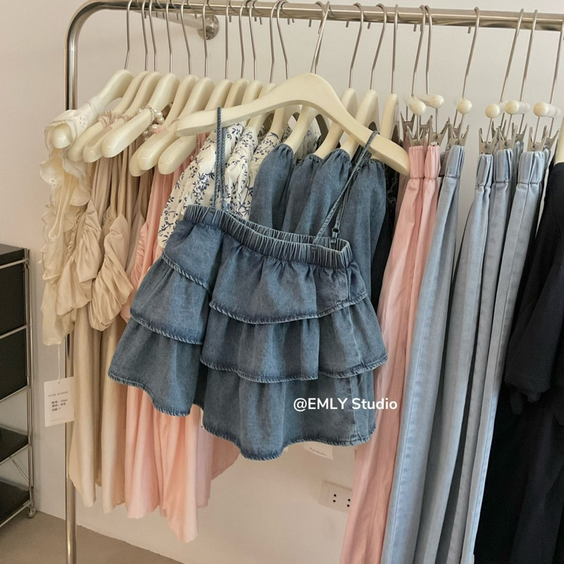 [NEW]ÁO 2S DENIM XẾP TẦNG MẶC 2 KIỂU ÁO HOẶC CHÂN VÁY siêu hot