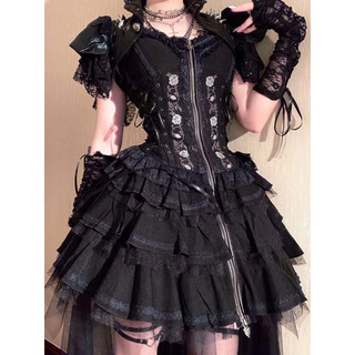 Đầm cosplay lolita hai dây cúp ngực đầm xoè tầng phối ren thêu hoa hồng FOOTMADE