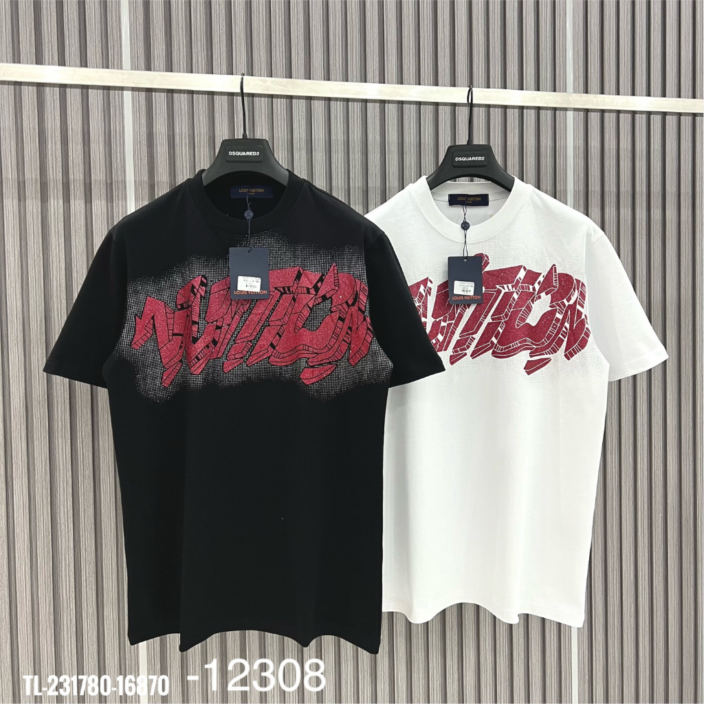 Áo thun LV in kim tuyến chữ VUITON trước ngực cực đẹp,áo phông LV cotton hot hè 2023