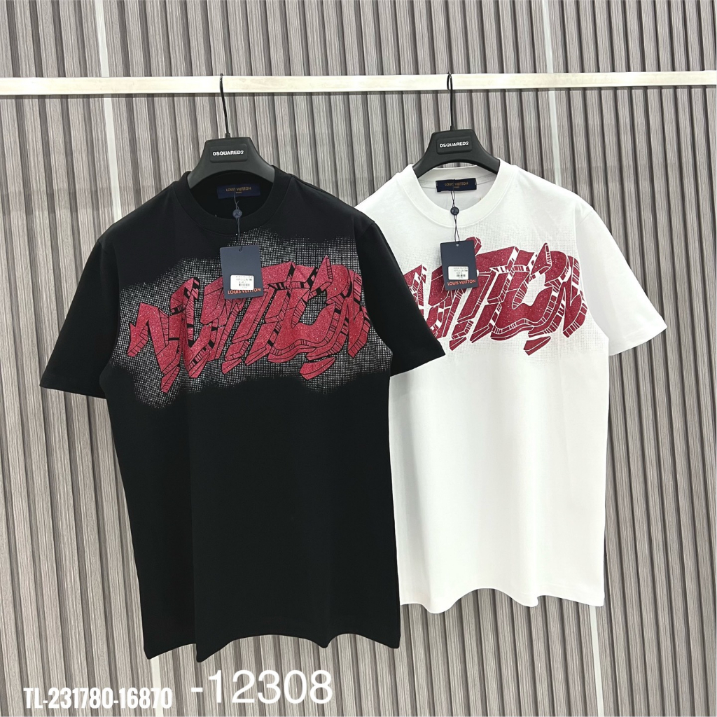 Áo thun LV in kim tuyến chữ VUITON trước ngực cực đẹp,áo phông LV cotton hot hè 2023