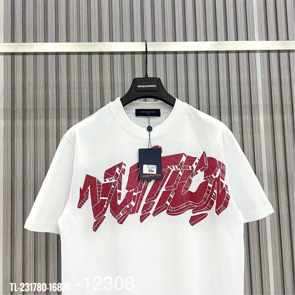 Áo thun LV in kim tuyến chữ VUITON trước ngực cực đẹp,áo phông LV cotton hot hè 2023