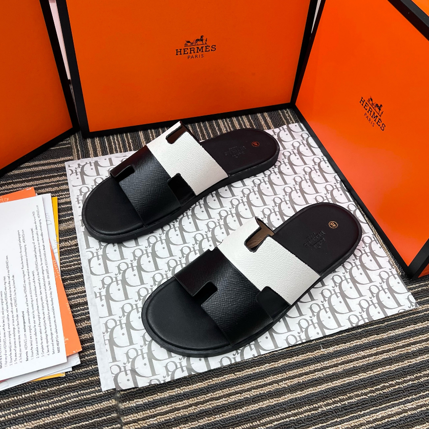 Dép HM Nam Nữ Da , Dép HERMES Quai Ngang Cao Cấp Full Bill Box
