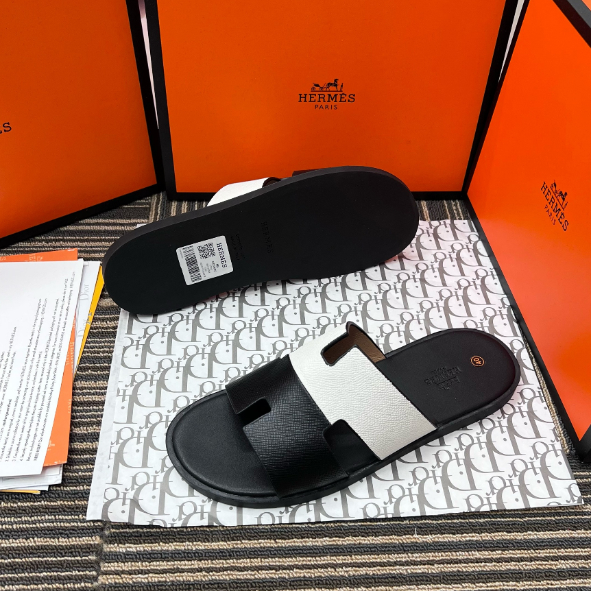 Dép HM Nam Nữ Da , Dép HERMES Quai Ngang Cao Cấp Full Bill Box