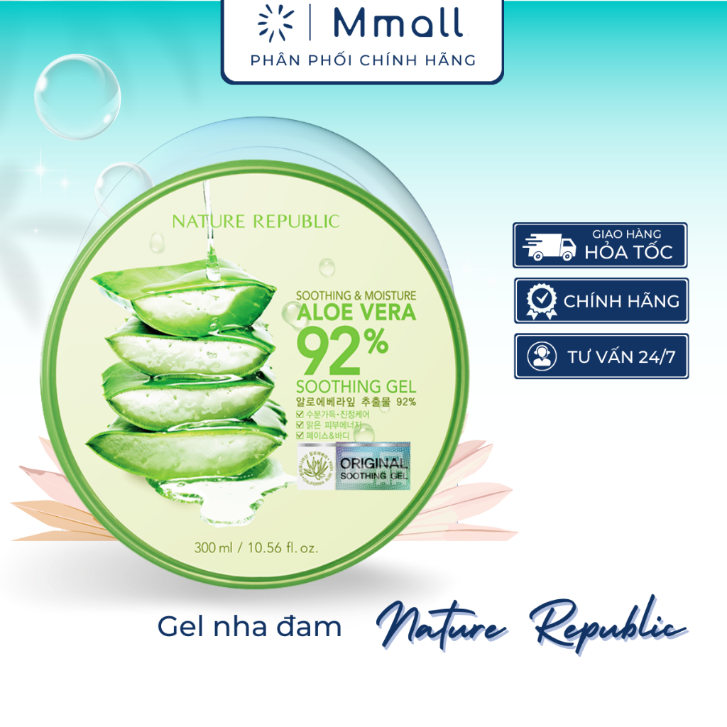 Gel nha đam Nature Republic Soothing & Moisture Aloe Vera 92% Gel lô hội dưỡng ẩm Hàn Quốc chính hãng 300ml | Mmall_vn