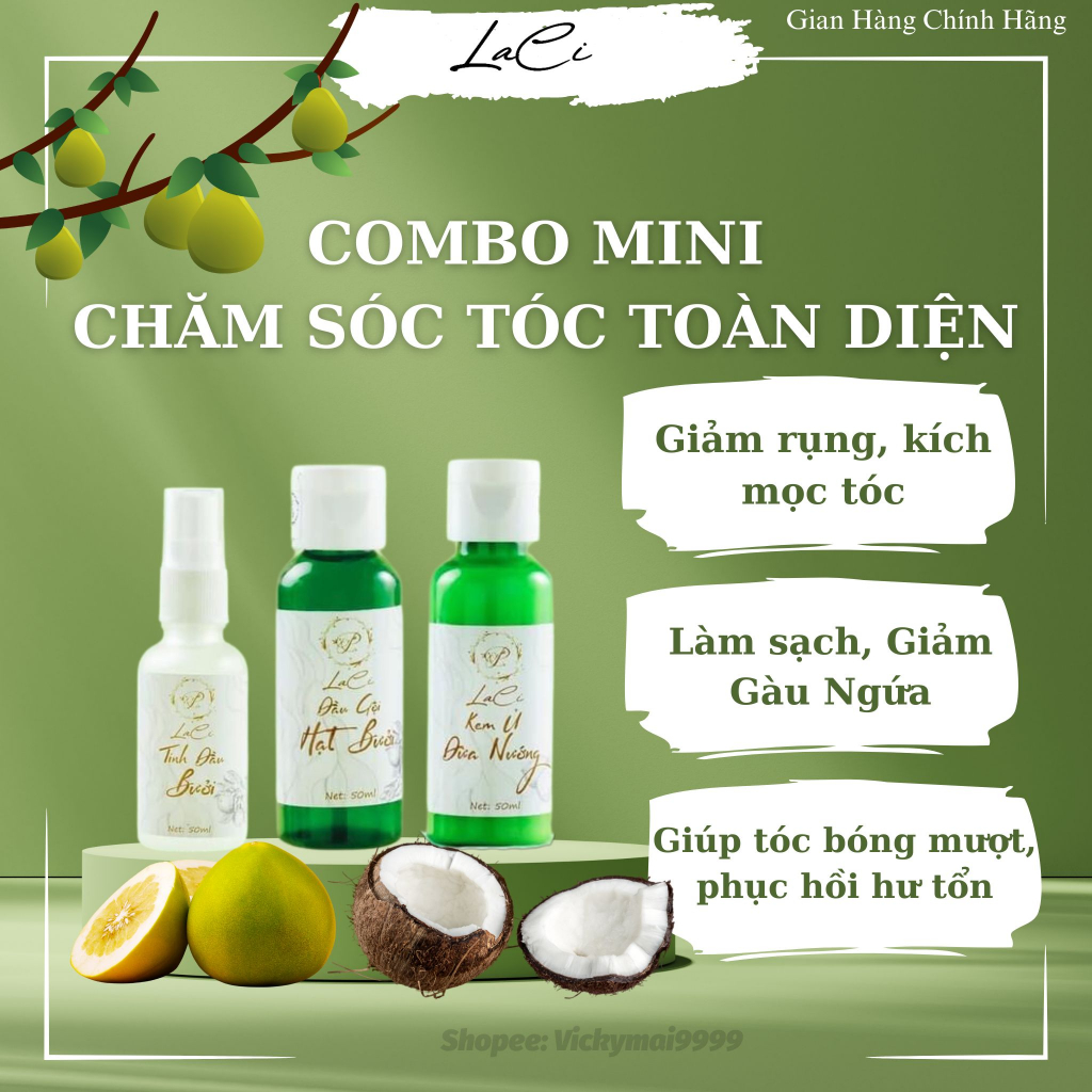 COMBO Mini Chăm Sóc Tóc Toàn Diện Gội Ủ Tinh Dầu Mọc Tóc