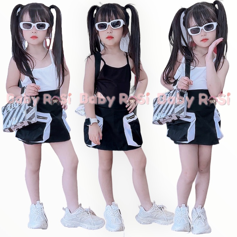 sét áo bodysuit kèm chân váy hộp đen trắng cho bé