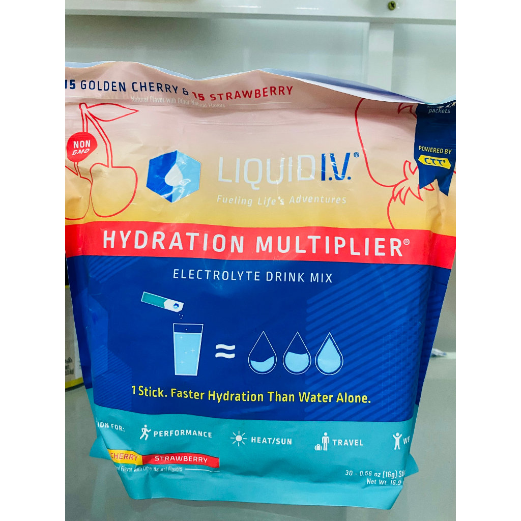 Bột Điện Giải Hòa Tan Liquid IV Hydration Multiplier Vị Cherry Vàng & Vị Dâu 30 gói