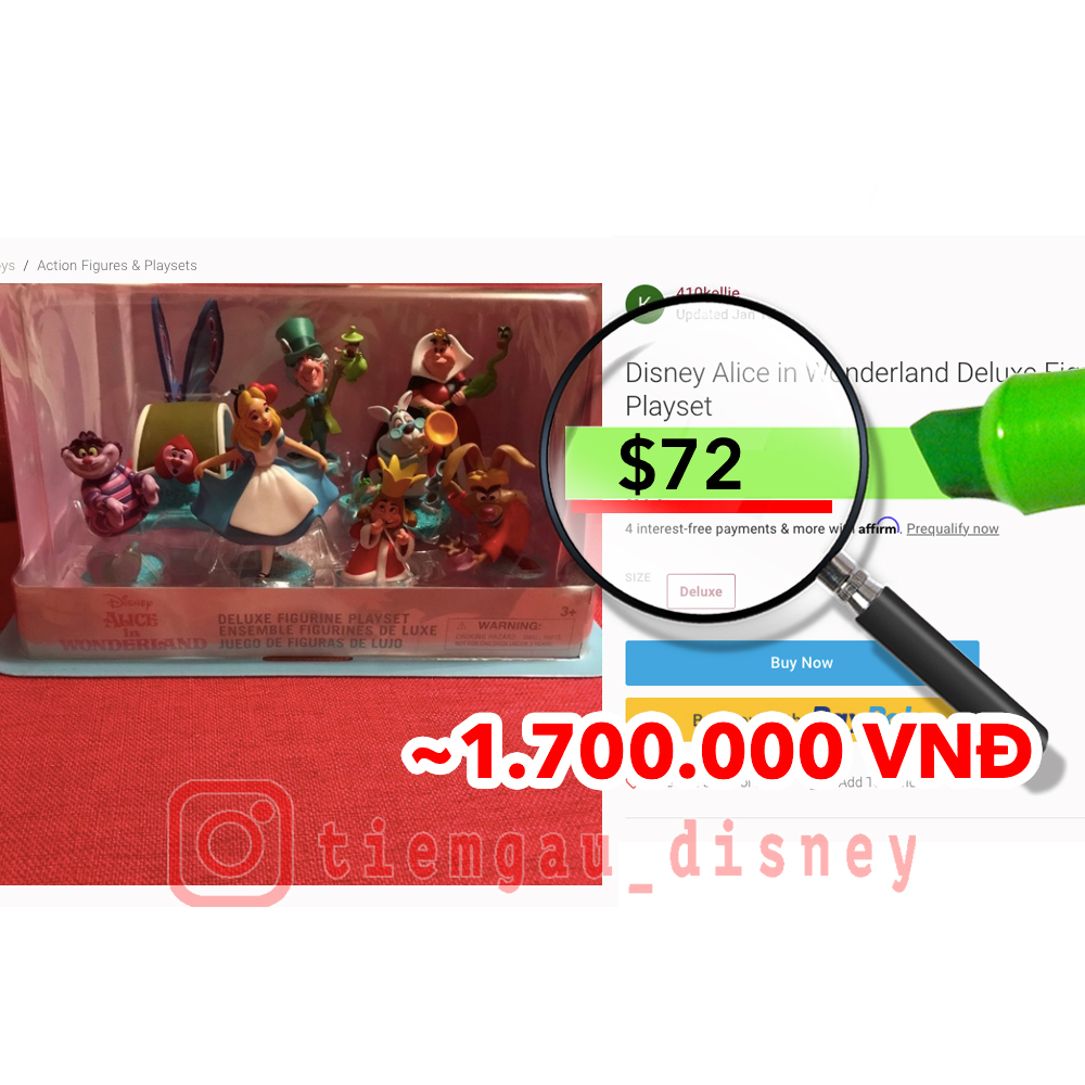 Bộ đồ chơi cao cấp các nhân vật trong phim Alice in Wonderland năm 1951  - Chính hãng Disney