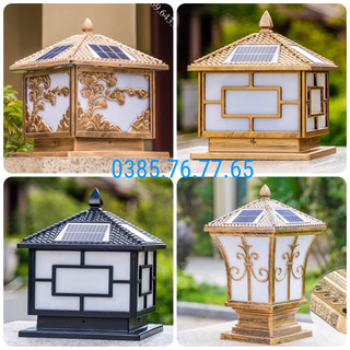 Đèn trụ cổng năng lượng mặt trời NHÔM đúc 100% CỠ 400mm, 300, 250, 200 mm - 3 chế độ màu + Kèm điều khiển
