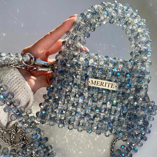 Túi pha lê đá bling bling đi tiệc màu xanh cừ hạt to