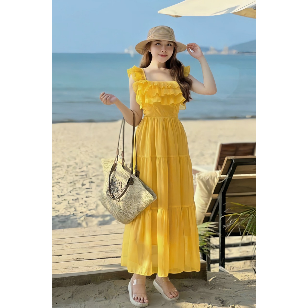 Váy Maxi Đi Biển Thiết Kế 2 Dây , Đầm Thiết Kế 2 Lớp Dáng Dài Chất Liệu Tơ Óng VM08 | BigBuy360 - bigbuy360.vn