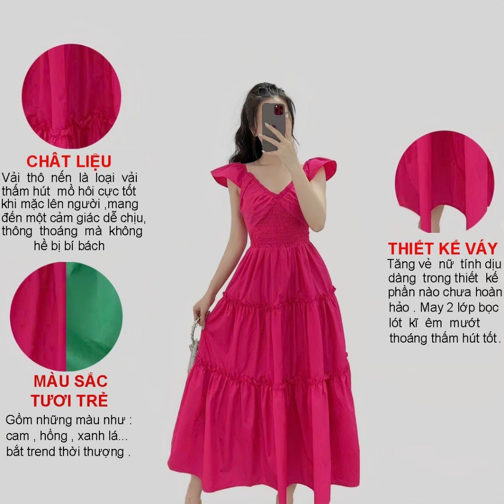 Váy Nữ Thiết Kế Nhún Eo VM12, Đầm Maxi Đi Biển Chất Liệu Cao Cấp | BigBuy360 - bigbuy360.vn