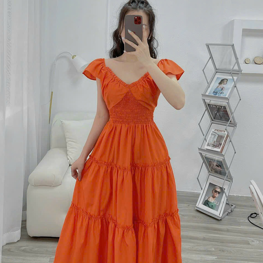 Váy Nữ Thiết Kế Nhún Eo VM12, Đầm Maxi Đi Biển Chất Liệu Cao Cấp | BigBuy360 - bigbuy360.vn
