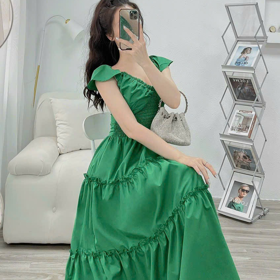Váy Nữ Thiết Kế Nhún Eo VM12, Đầm Maxi Đi Biển Chất Liệu Cao Cấp | BigBuy360 - bigbuy360.vn