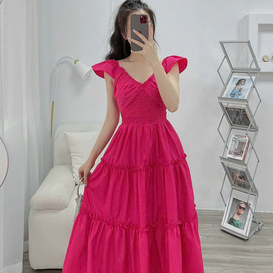 Váy Nữ Thiết Kế Nhún Eo VM12, Đầm Maxi Đi Biển Chất Liệu Cao Cấp | BigBuy360 - bigbuy360.vn