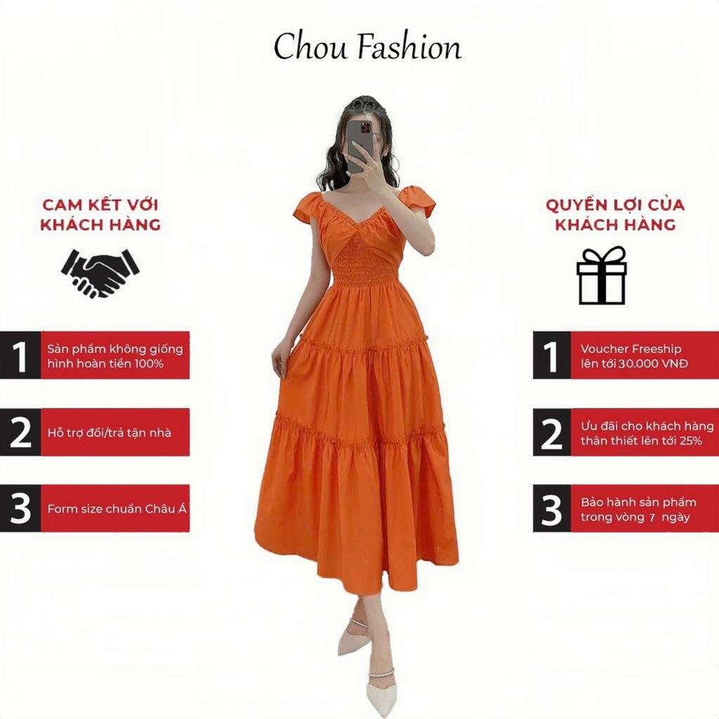 Váy Nữ Thiết Kế Nhún Eo VM12, Đầm Maxi Đi Biển Chất Liệu Cao Cấp | BigBuy360 - bigbuy360.vn