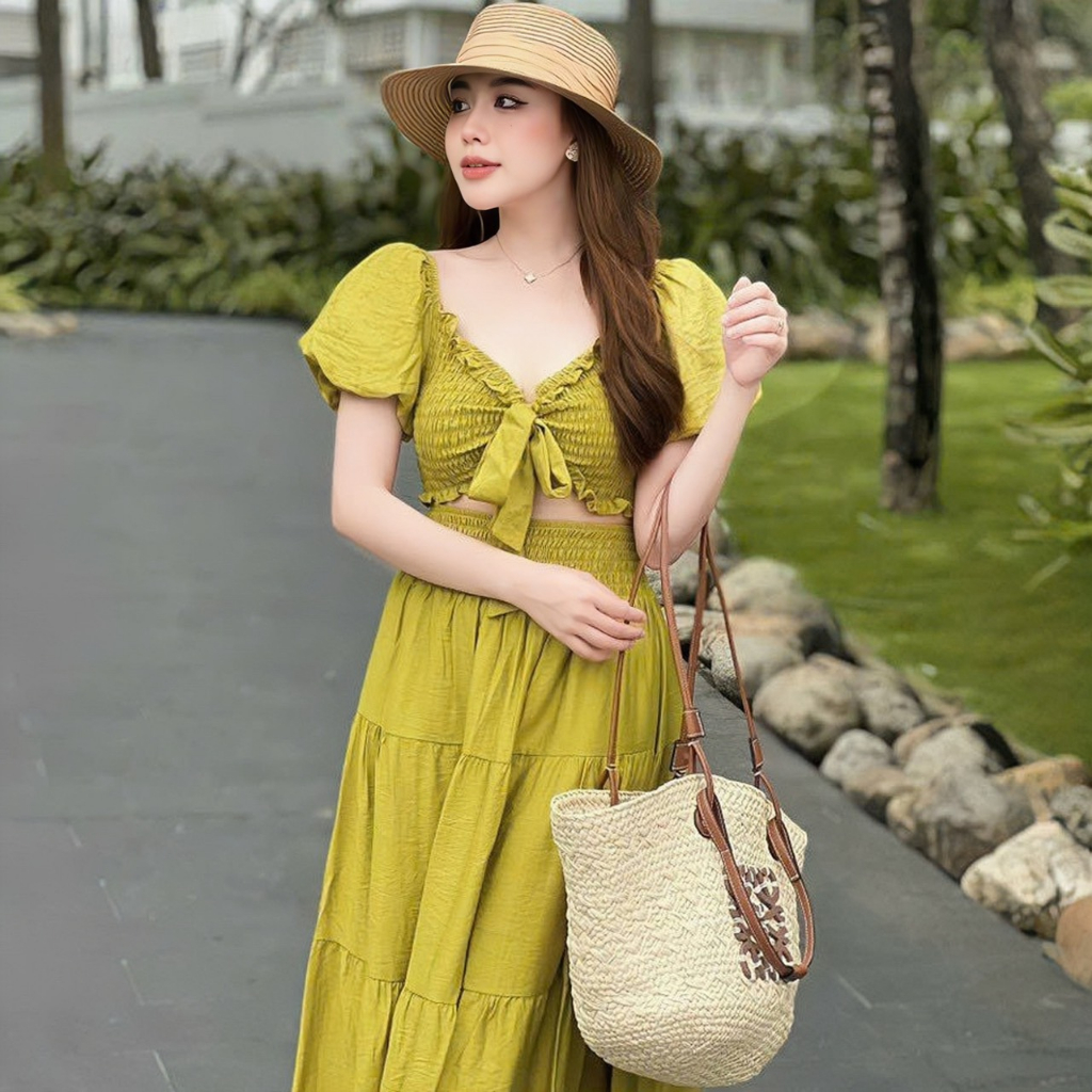 Set Váy Maxi Đi Biển 3 Chi Tiết , Đầm Thiết Kế Dáng Dài Chất Liệu Đũi Cao Cấp Mềm Mát | BigBuy360 - bigbuy360.vn