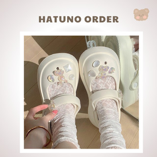 Dép sục crocs hở mõm tròn kèm sticker gấu siêu cute cho nữ xixitiao - Hatuno order