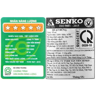 Quạt đứng Senko DH1600 công suất 47W,3 cánh quạt đường kính 39 cm