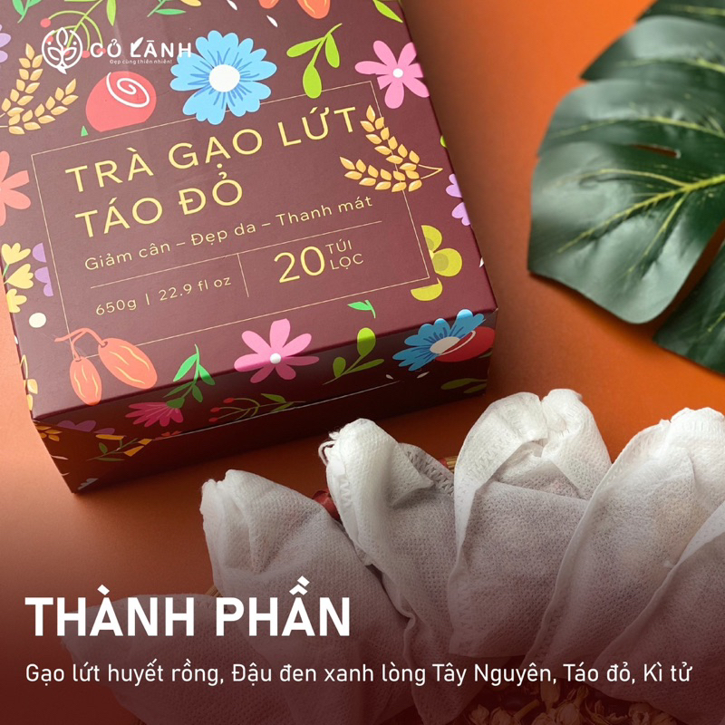 Trà gạo lứt táo đỏ giảm cân, thanh lọ cơ thể Cỏ Lành