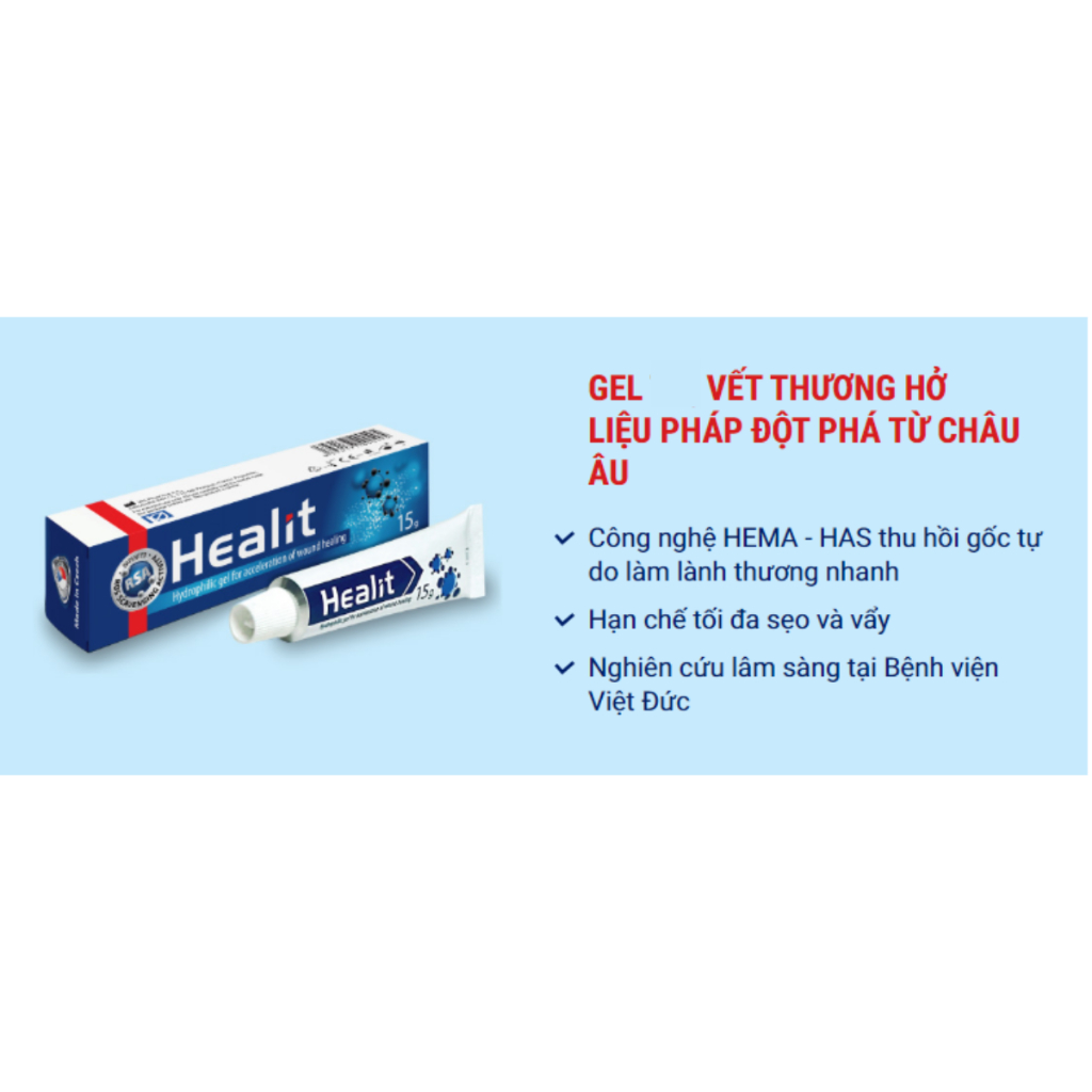 Gel bôi vết thương hở, trầy xước, rách da, thúc đẩy liền nhanh vết thương, ngăn hình thành sẹo lồi, sẹo lõm - Healit gel