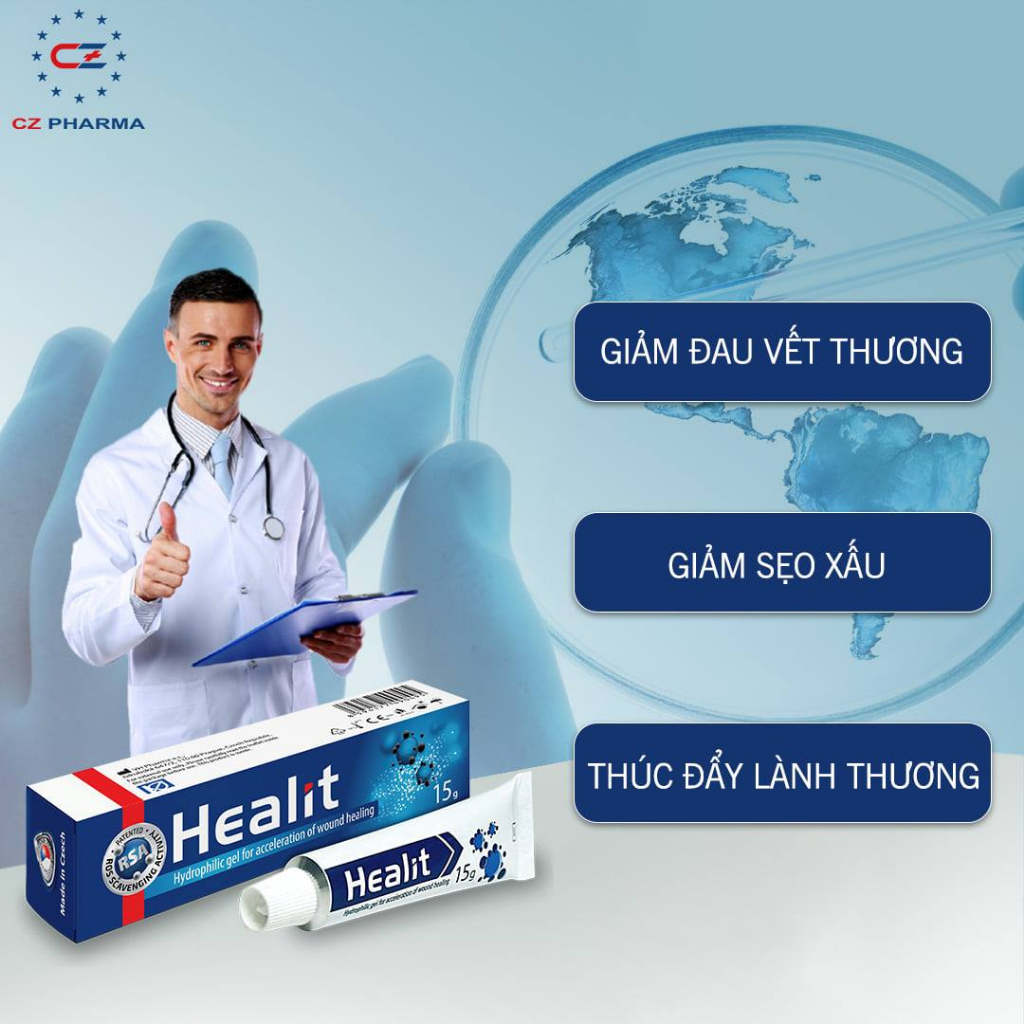 Gel bôi vết thương hở, trầy xước, rách da, thúc đẩy liền nhanh vết thương, ngăn hình thành sẹo lồi, sẹo lõm - Healit gel