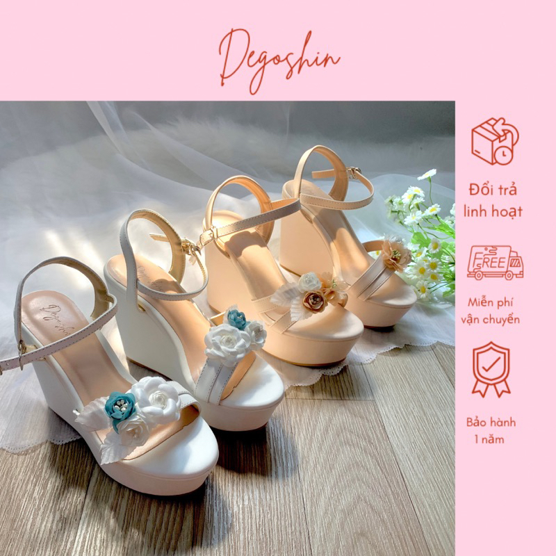 Giày cưới Cô Dâu đế xuồng 12cm đính hoa thiết kế sang trọng - Degoshin