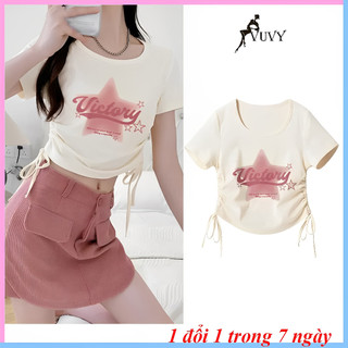 Áo croptop nữ dây rút 2 bên tay ngắn cổ tròn ôm body vải thun bozip co dãn 4 chiều AT11