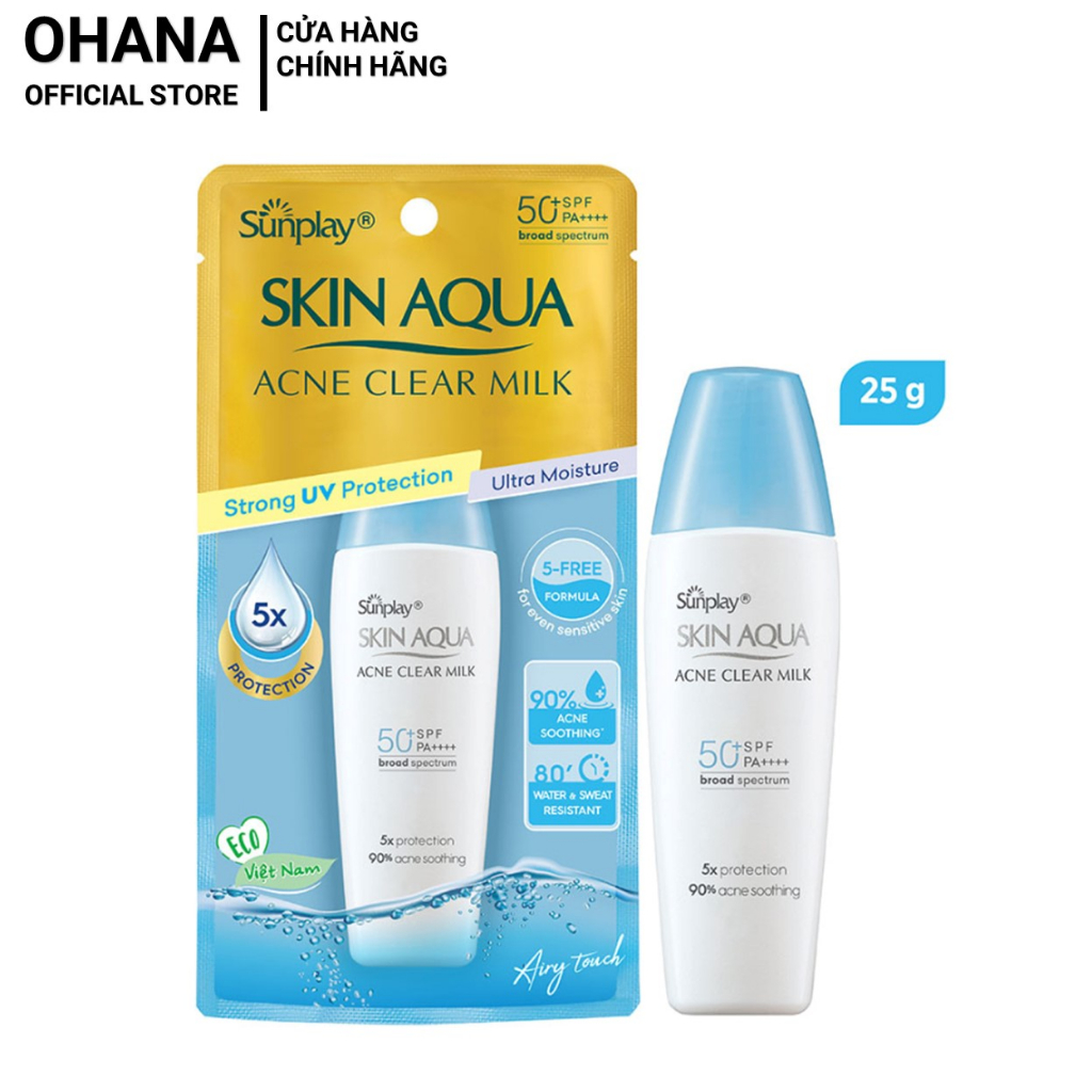 Sữa chống nắng dưỡng ẩm, ngừa mụn, kiềm dầu Sunplay Skin Aqua ACNE CLEAR MILK SPF50+ PA++++ 25g