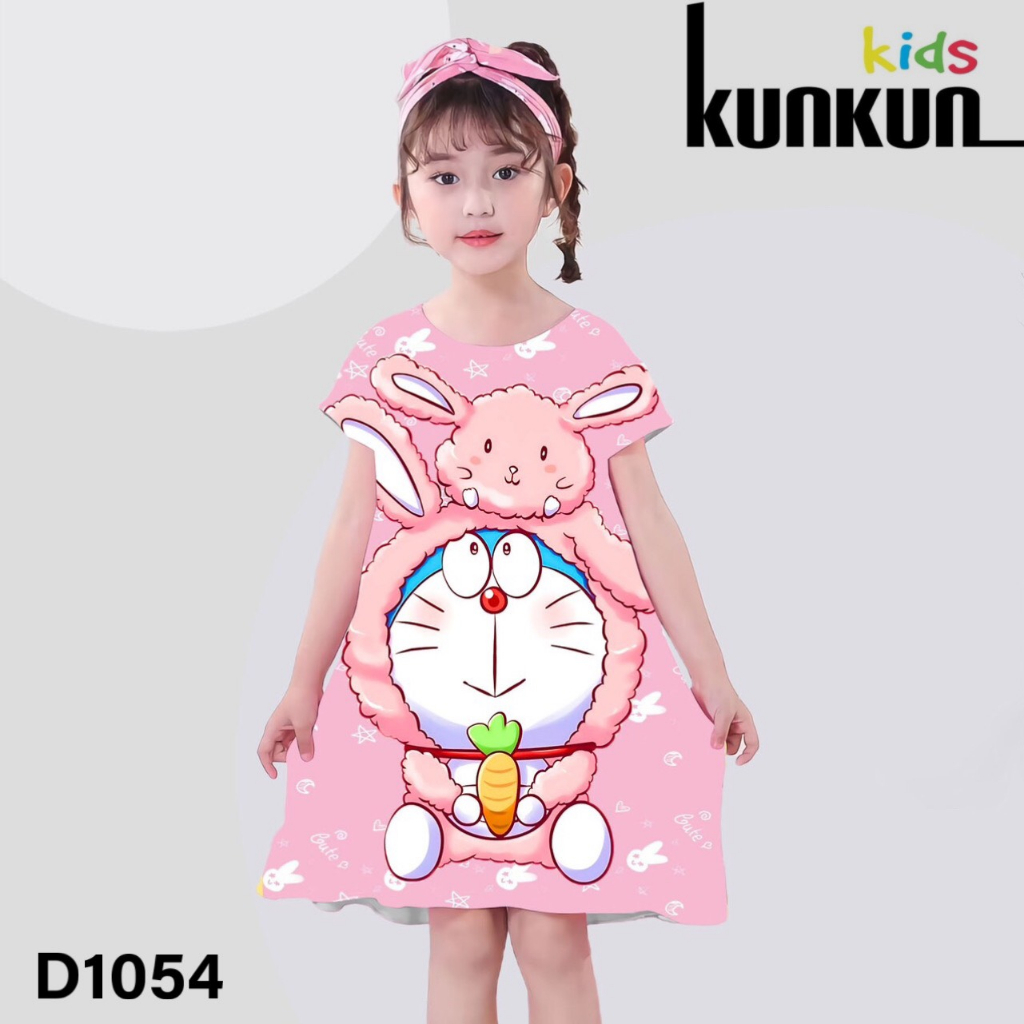 Đầm bé gái thun lạnh in 3D hình Doraemon KUNKUN KID D1054 - Đầm trẻ em size đại từ 10-40kg