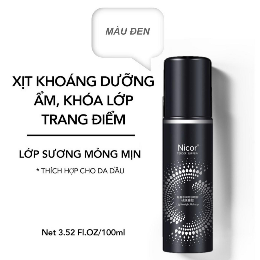 Xịt Cố Định Trang Điểm Lâu Trôi Dưỡng Ẩm Kiềm Dầu Xịt Khoá Makeup Nicor 100ml Cố Định Lớp Trang Điểm 12 Giờ