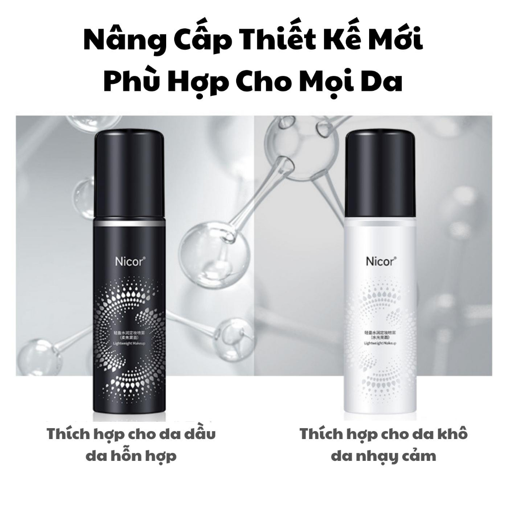 Xịt Cố Định Trang Điểm Lâu Trôi Dưỡng Ẩm Kiềm Dầu Xịt Khoá Makeup Nicor 100ml Cố Định Lớp Trang Điểm 12 Giờ