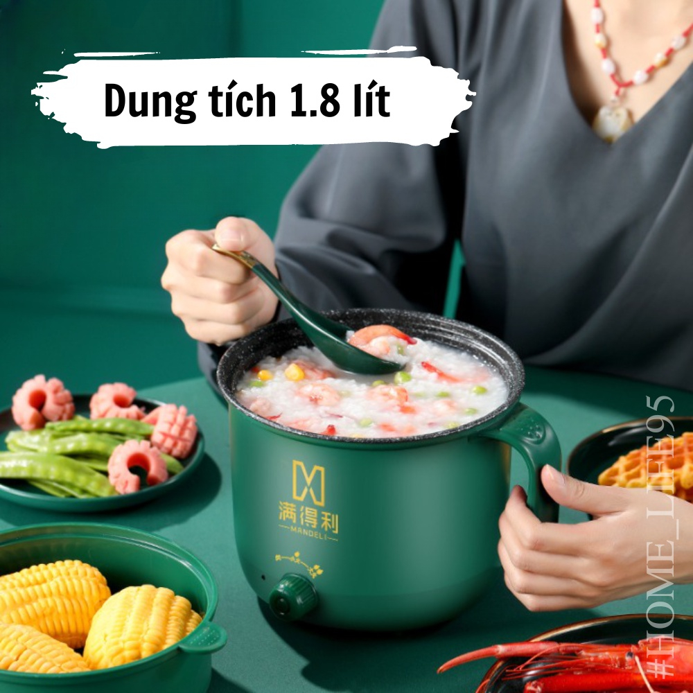 Nồi Lẩu Điện Mini Melli Nấu Mì 2 Tầng Kèm Giá Hấp Đa Năng Luộc Chiên Xào Chống Dính Vân Đá Tiện Lợi Ca nấu Mì Mẫu Mới