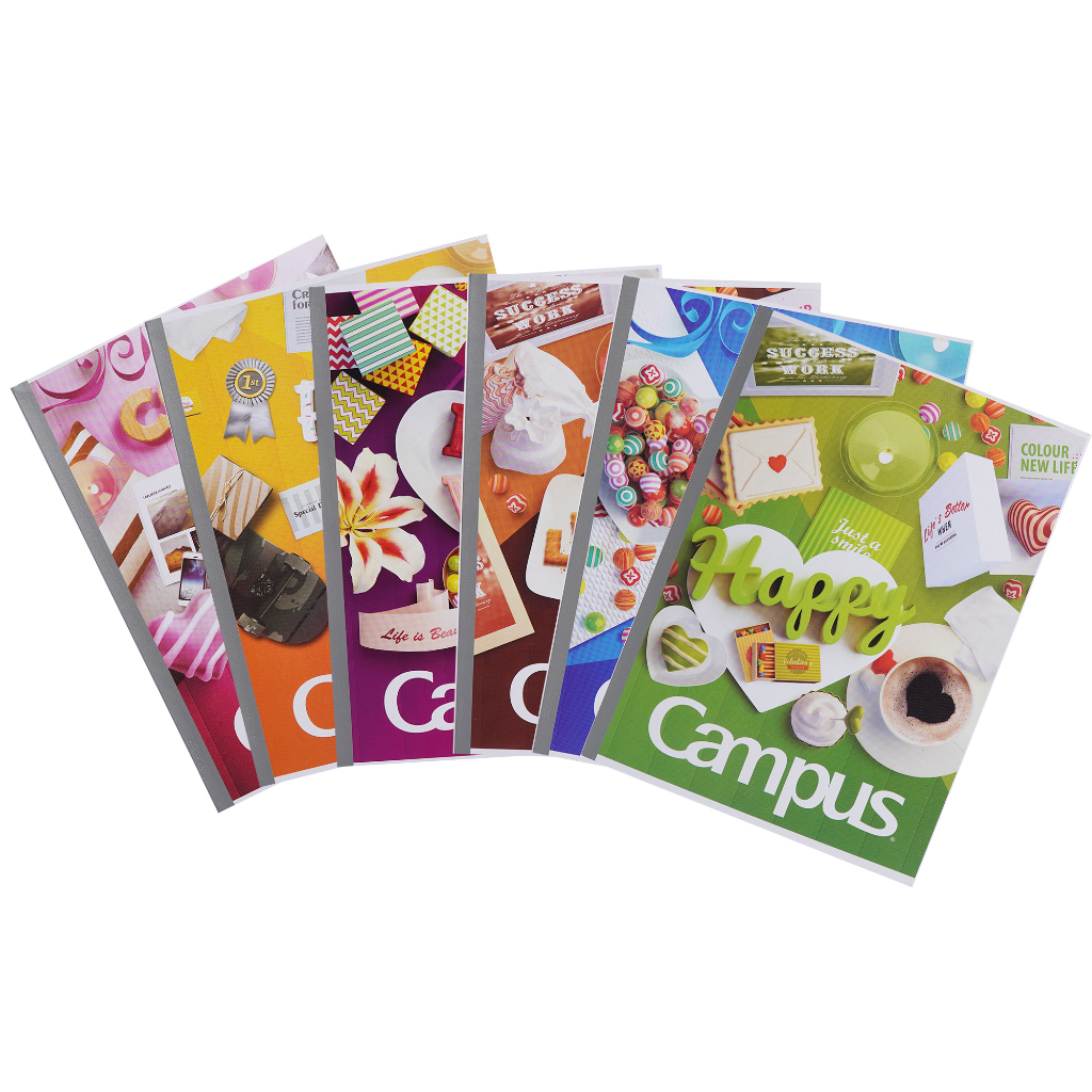 Combo 5 Vở kẻ ngang Campus 80/120trang + 10 bút gel 0.5mm hai màu đen xanh dành cho học sinh