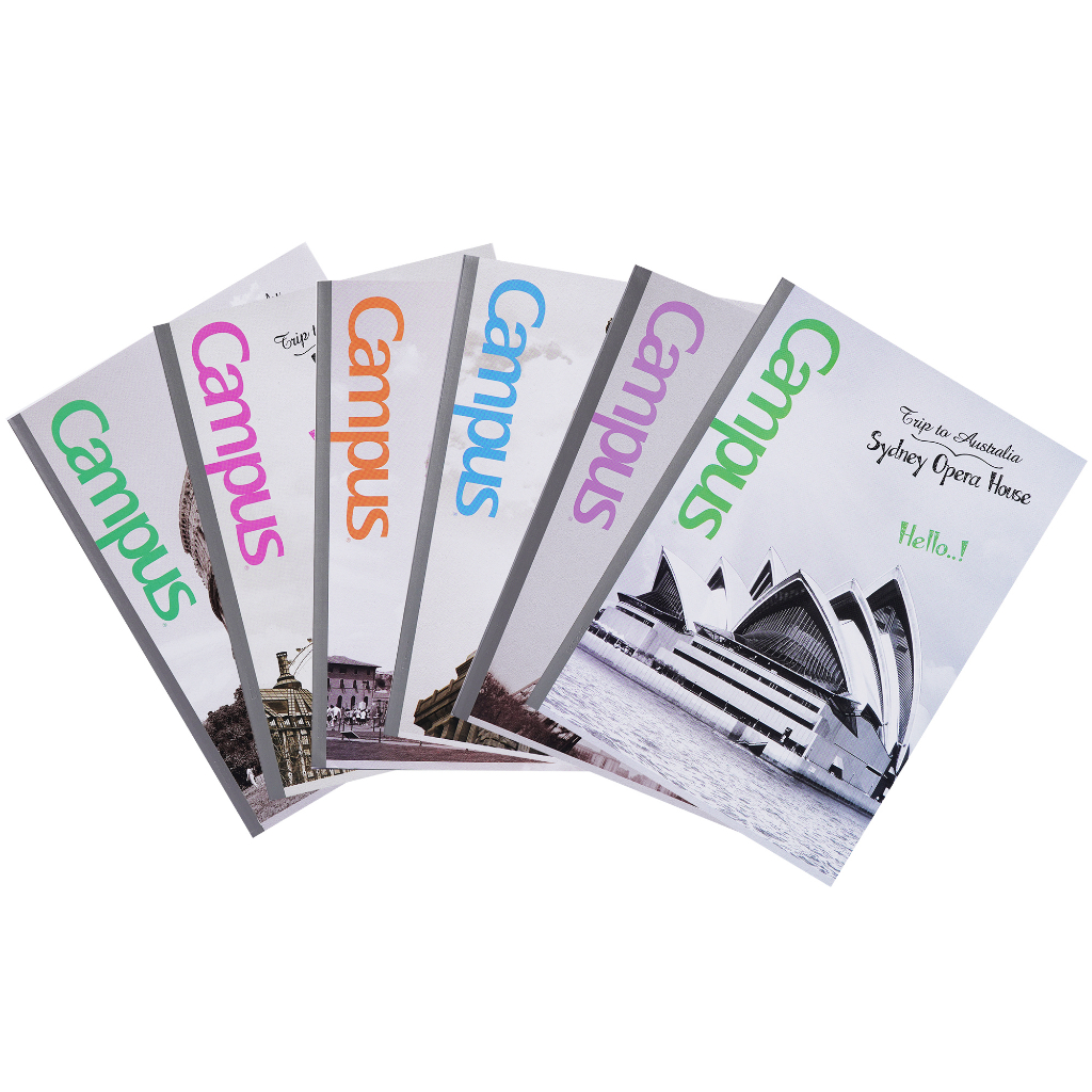 Combo 5 Vở kẻ ngang Campus 80/120trang + 10 bút gel 0.5mm hai màu đen xanh dành cho học sinh