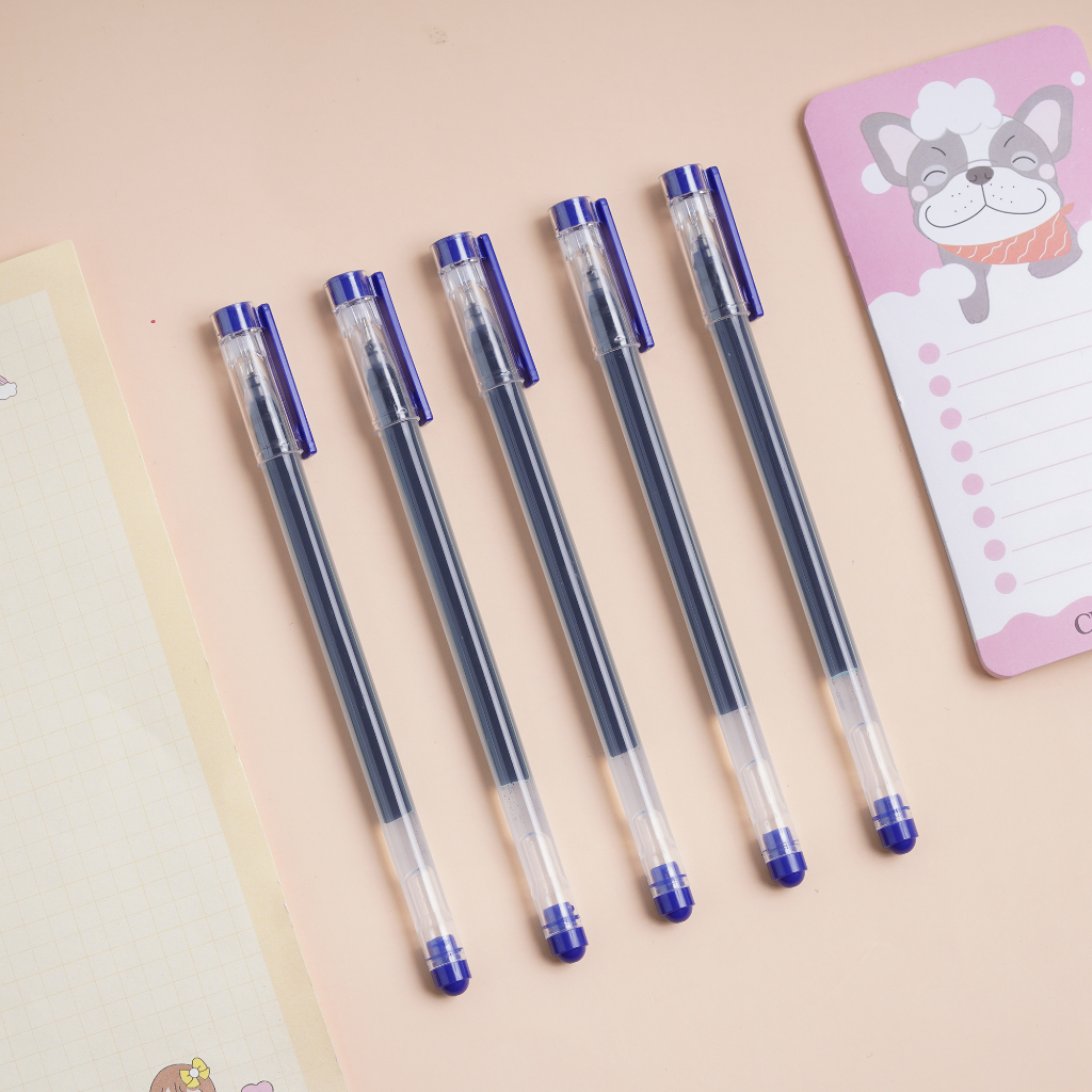 Combo 5 Vở kẻ ngang Campus 80/120trang + 10 bút gel 0.5mm hai màu đen xanh dành cho học sinh