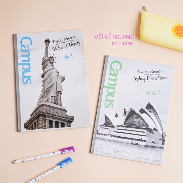 Combo 5 Vở kẻ ngang Campus 80/120trang + 10 bút gel 0.5mm hai màu đen xanh dành cho học sinh