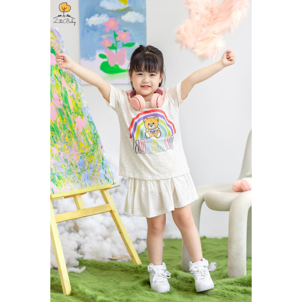 Bộ cotton chân váy bé gái LITIBABY size 13-30kg
