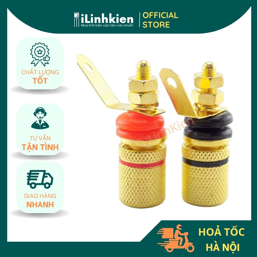 Cọc đấu dây vít M4 mạ vàng chất lượng cao (cặp màu đỏ + đen).