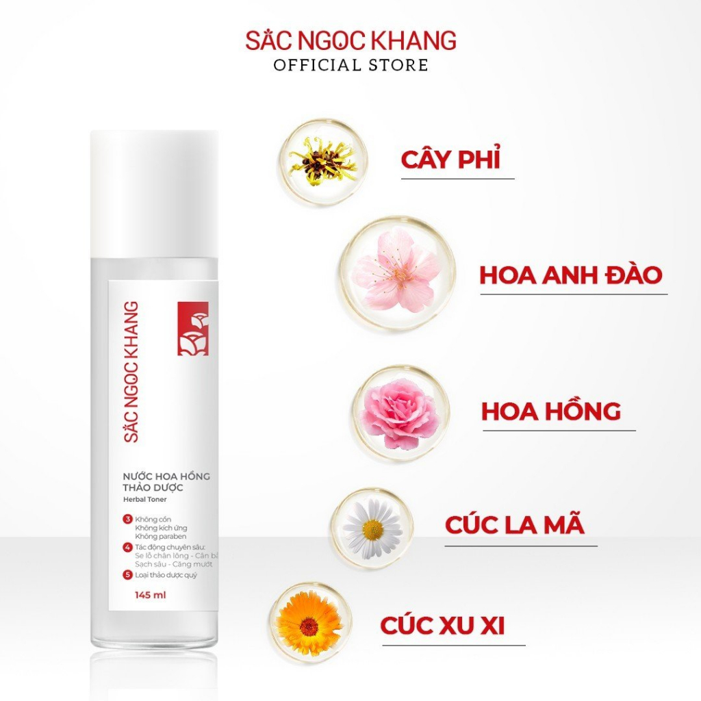 Nước Hoa Hồng Sắc Ngọc Khang 145ml chiết suất từ 5 loại thảo dược thiên nhiên giúp làm cân bằng da, se khít lỗ chân lông